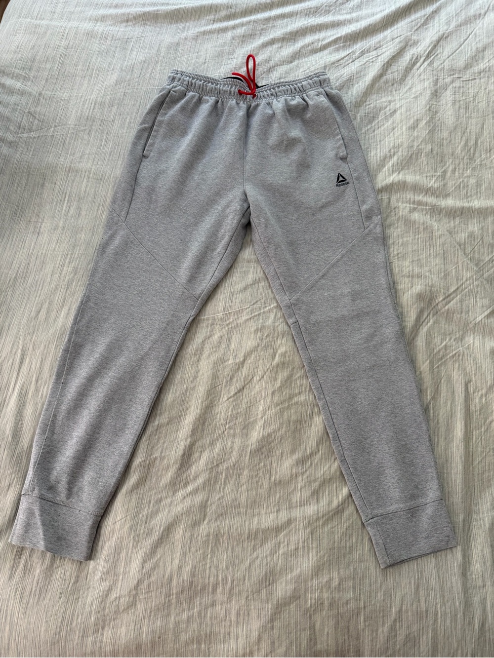Reebok Light Gray Sweatpants with Red Drawstring